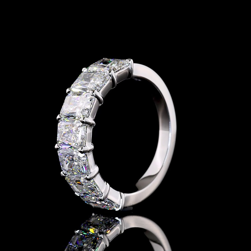 14K White Gold Radiant Cut Lab Diamond Seven Stone Eternity Band - 4.14 Carat Total Diamond Weight, E-F VS1 - Covaloro Fine Jewelry