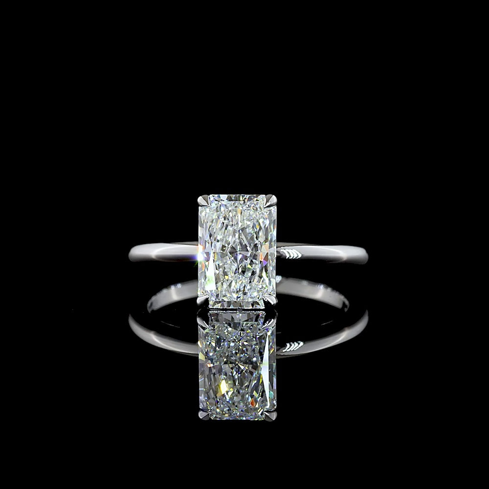 14K White Gold Radiant Cut Lab Diamond Solitaire Ring - 2.06 Carat E VS1 IGI Certified North-South Prong Setting - Covaloro Fine Jewelry
