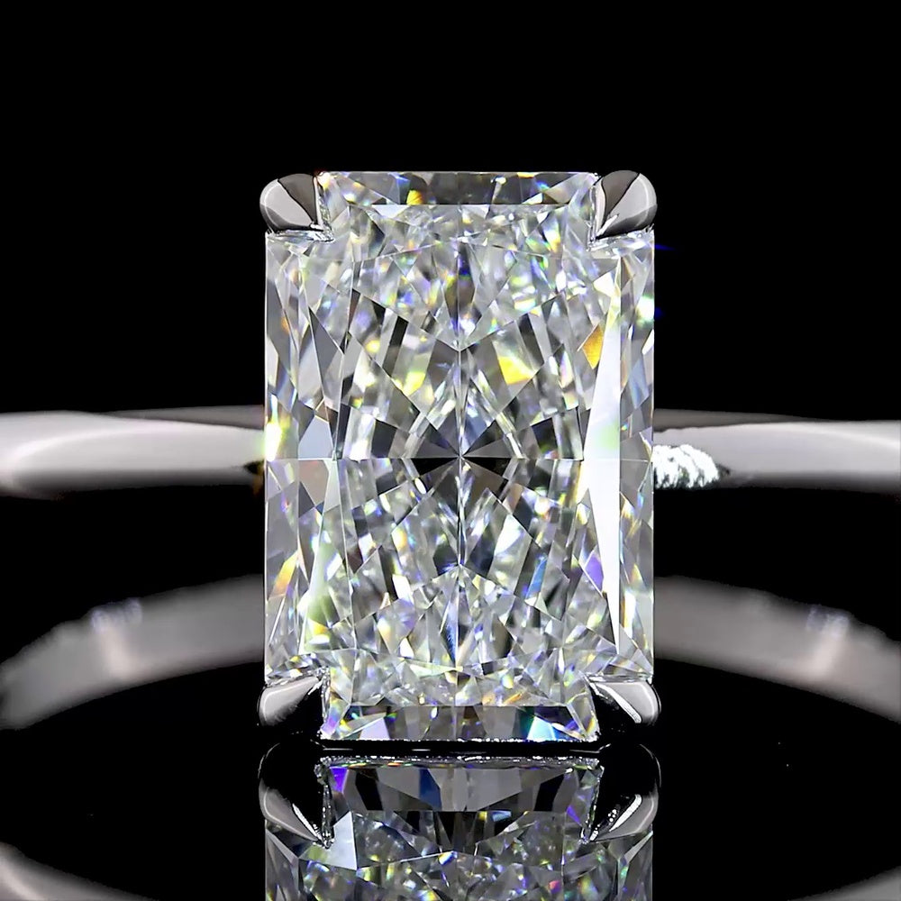 14K White Gold Radiant Cut Lab Diamond Solitaire Ring - 2.06 Carat E VS1 IGI Certified North-South Prong Setting - Covaloro Fine Jewelry