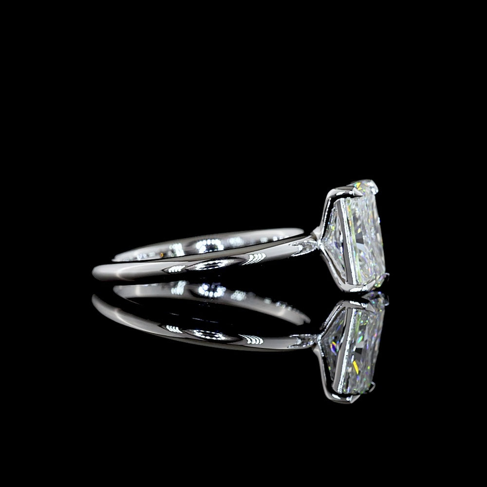 14K White Gold Radiant Cut Lab Diamond Solitaire Ring - 2.06 Carat E VS1 IGI Certified North-South Prong Setting - Covaloro Fine Jewelry