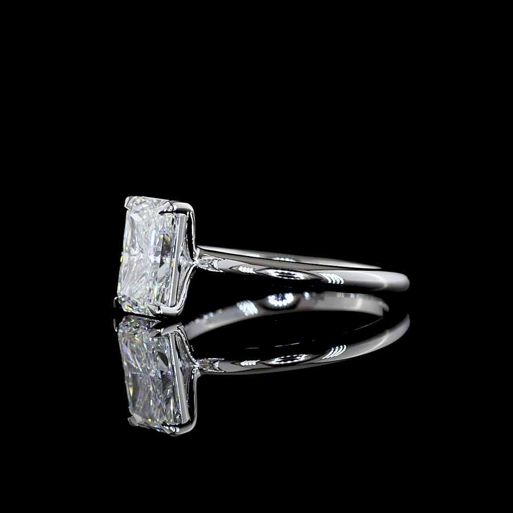 14K White Gold Radiant Cut Lab Diamond Solitaire Ring - 2.06 Carat E VS1 IGI Certified North-South Prong Setting - Covaloro Fine Jewelry