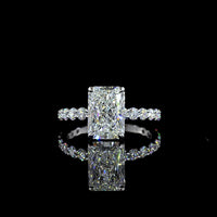 14K White Gold Radiant Cut Lab Diamond Solitaire Ring with Diamond Shank - 3.91 Total Carat Weight, E VVS2 Center - Covaloro Fine Jewelry