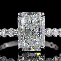 14K White Gold Radiant Cut Lab Diamond Solitaire Ring with Diamond Shank - 3.91 Total Carat Weight, E VVS2 Center - Covaloro Fine Jewelry