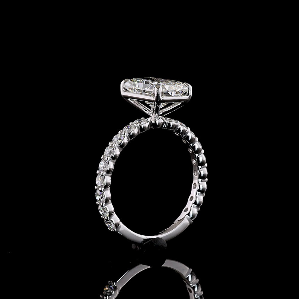 14K White Gold Radiant Cut Lab Diamond Solitaire Ring with Diamond Shank - 3.91 Total Carat Weight, E VVS2 Center - Covaloro Fine Jewelry