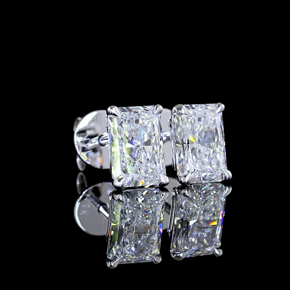 14K White Gold Radiant Cut Lab Diamond Stud Earrings - 1.91 Carat Total Weight, E-F Color VVS2 Clarity, Four-Prong North-South Setting - Covaloro Fine Jewelry