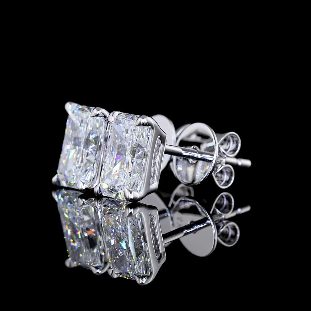 14K White Gold Radiant Cut Lab Diamond Stud Earrings - 1.91 Carat Total Weight, E-F Color VVS2 Clarity, Four-Prong North-South Setting - Covaloro Fine Jewelry
