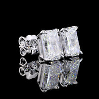 14K White Gold Radiant Cut Lab Diamond Stud Earrings - 3.94 Total Carat Weight, E VVS2 Clarity, Four-Prong Setting - Covaloro Fine Jewelry