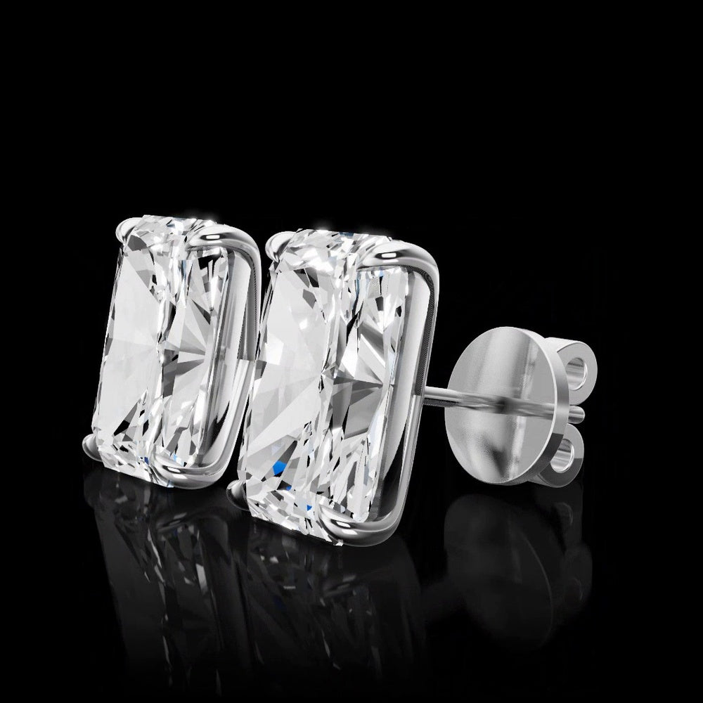 14K White Gold Radiant Cut Lab Diamond Stud Earrings - 5.18 Carats Total Weight, E-F Color, IGI Certified - Covaloro Fine Jewelry