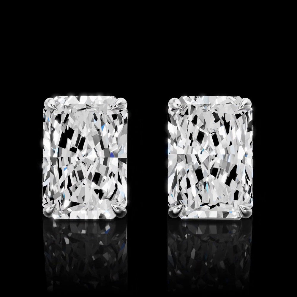 14K White Gold Radiant Cut Lab Diamond Stud Earrings - 6.29 Carat Total Weight, E VVS2 IGI Certified - Covaloro Fine Jewelry