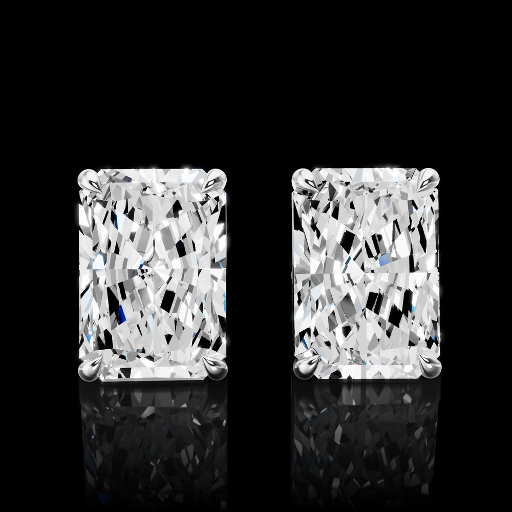 14K White Gold Radiant Cut Lab Diamond Stud Earrings - 7.11 Carat Total Weight, E VVS2 Clarity, IGI Certified - Covaloro Fine Jewelry
