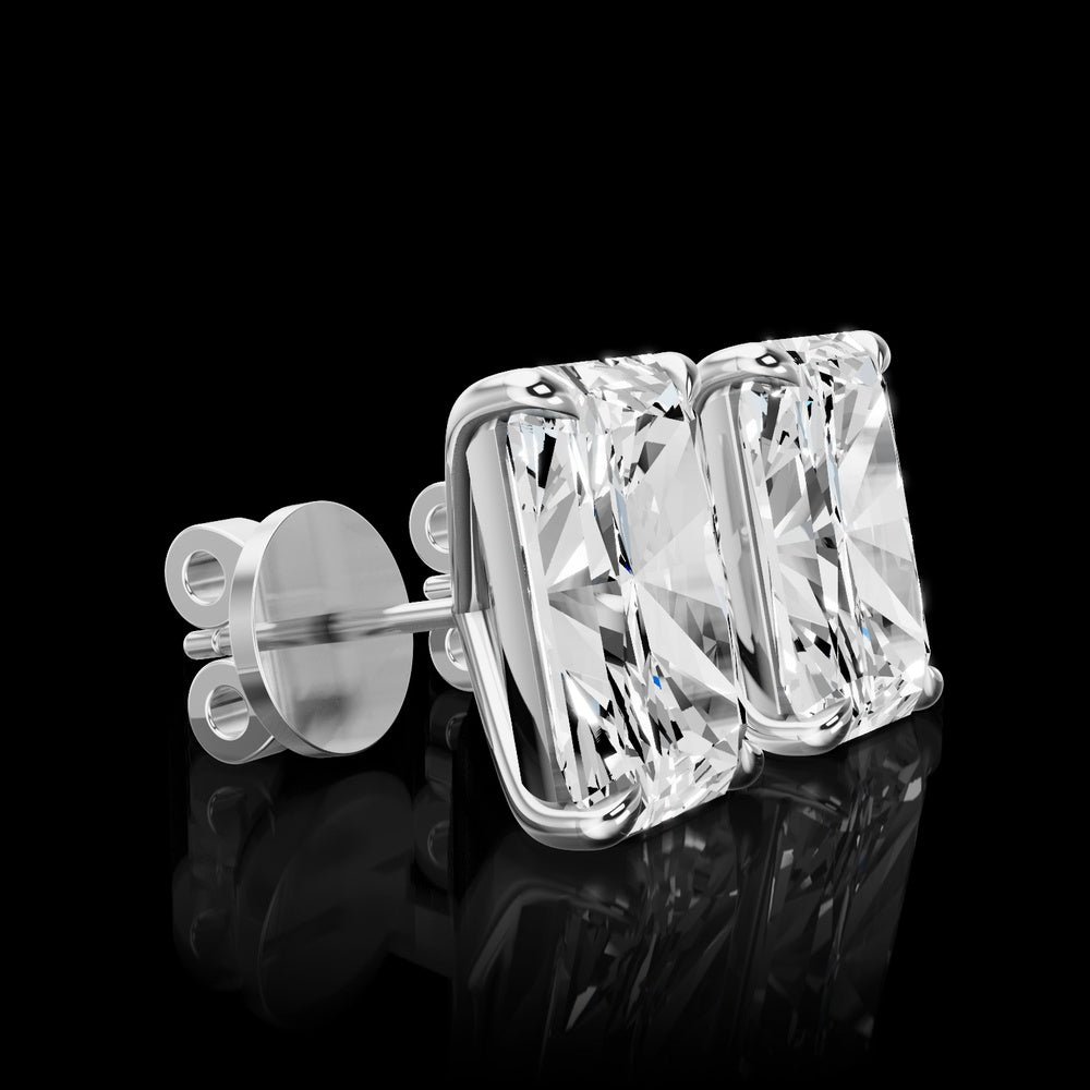 14K White Gold Radiant Cut Lab Diamond Stud Earrings - 7.11 Carat Total Weight, E VVS2 Clarity, IGI Certified - Covaloro Fine Jewelry