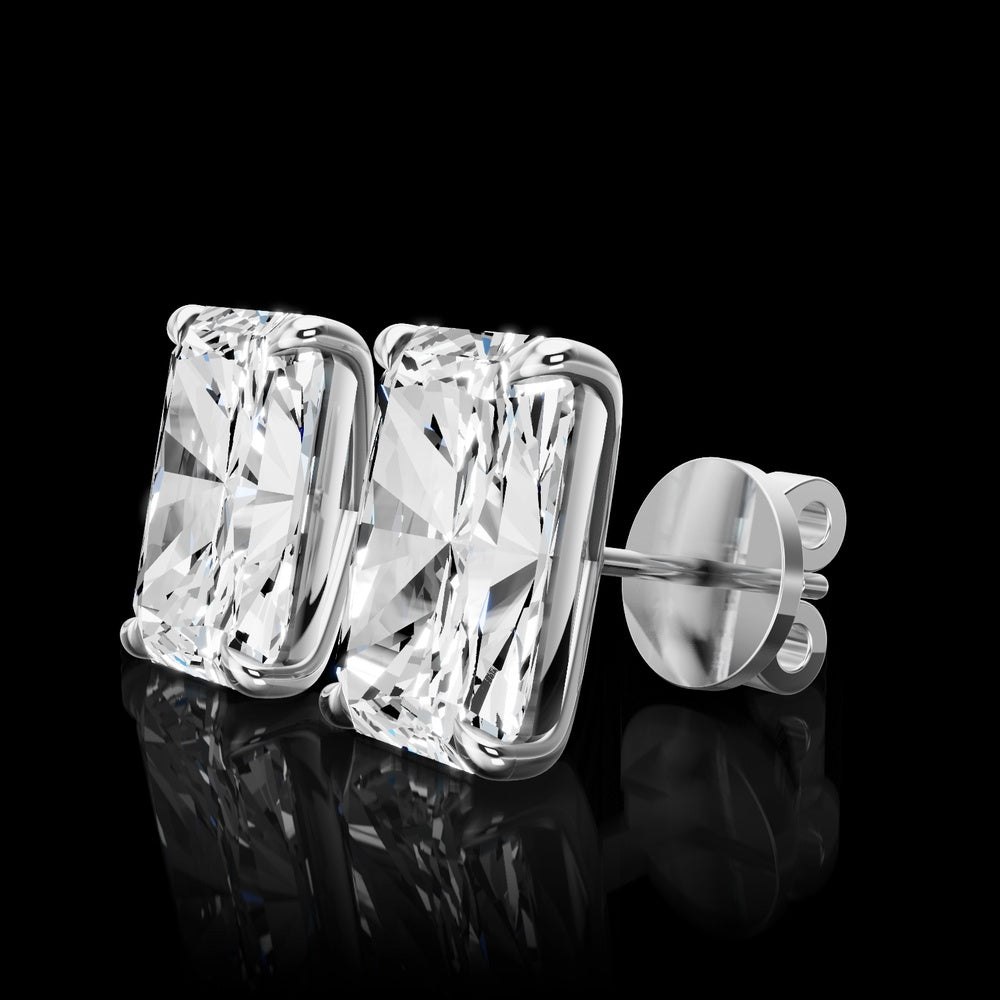 14K White Gold Radiant Cut Lab Diamond Stud Earrings - 7.11 Carat Total Weight, E VVS2 Clarity, IGI Certified - Covaloro Fine Jewelry