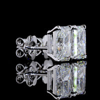 14K White Gold Radiant Cut Lab Diamond Stud Earrings with North-South 4-Prong Setting - 4.26 Carat Total Weight (2.13 Carats Each) - Covaloro Fine Jewelry