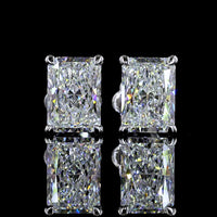 14K White Gold Radiant Cut Lab Diamond Stud Earrings with North-South 4-Prong Setting - 4.26 Carat Total Weight (2.13 Carats Each) - Covaloro Fine Jewelry