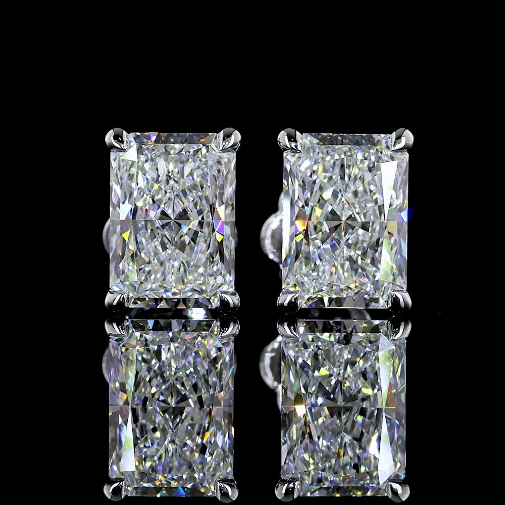 14K White Gold Radiant Cut Lab Diamond Stud Earrings with North-South 4-Prong Setting - 4.26 Carat Total Weight (2.13 Carats Each) - Covaloro Fine Jewelry