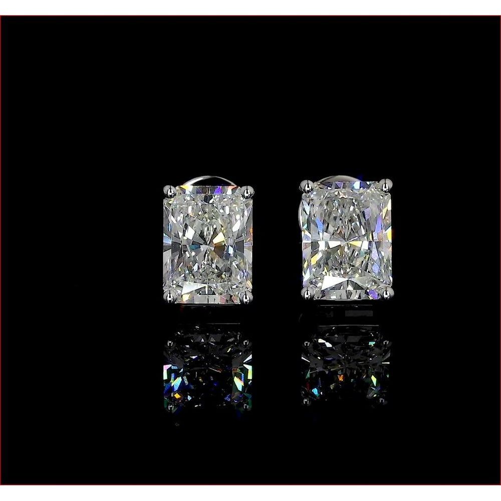14K White Gold Radiant Cut Lab Diamond Stud Earrings with North-South Prong Setting - 3.18 Carat Total Diamond Weight, IGI Certified I-J VS2 - Covaloro Fine Jewelry