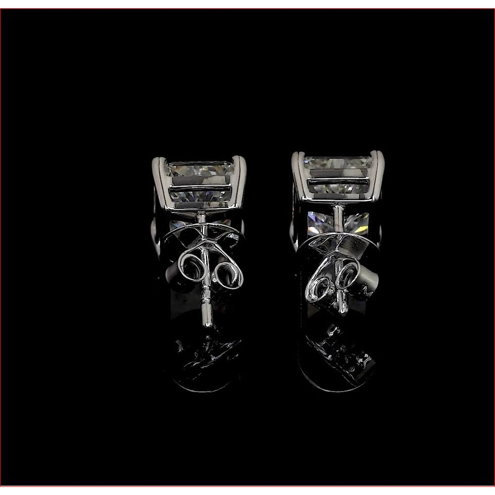 14K White Gold Radiant Cut Lab Diamond Stud Earrings with North-South Prong Setting - 3.18 Carat Total Diamond Weight, IGI Certified I-J VS2 - Covaloro Fine Jewelry