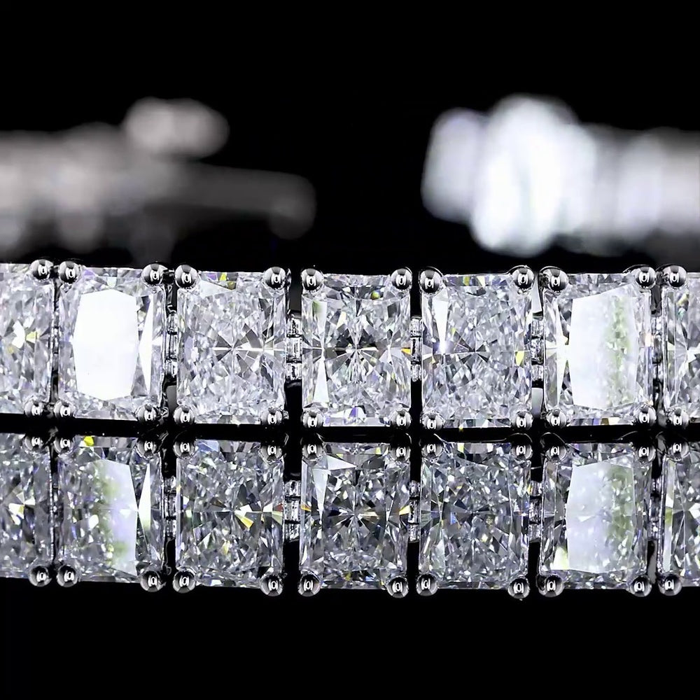 14K White Gold Radiant Cut Lab Diamond Tennis Bracelet - 27.32 Carat Total Weight with 102 Stones - Covaloro Fine Jewelry