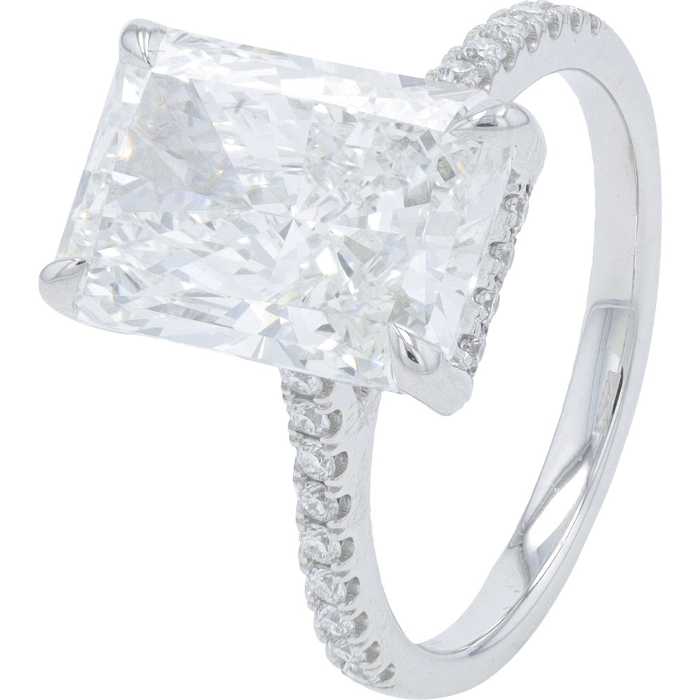 14K White Gold Radiant Cut Lab Grown Diamond Engagement Ring with Pavé Band - 5.33 Carat Total Diamond Weight