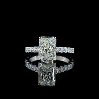 14K White Gold Radiant Cut Solitaire Diamond Shank Ring featuring 3.07 Carat E VVS2 Center and 0.96 Carat Accent Diamonds - 4.03 Carat Total Diamond Weight - Covaloro Fine Jewelry