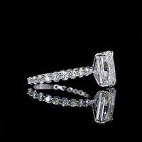 14K White Gold Radiant Cut Solitaire Diamond Shank Ring with 18 Brilliant Cut Side Stones - 3.92 Carats Total Diamond Weight (3.05 Carats Center) - Covaloro Fine Jewelry