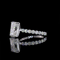 14K White Gold Radiant Cut Solitaire Diamond Shank Ring with 18 Brilliant Cut Side Stones - 3.92 Carats Total Diamond Weight (3.05 Carats Center) - Covaloro Fine Jewelry