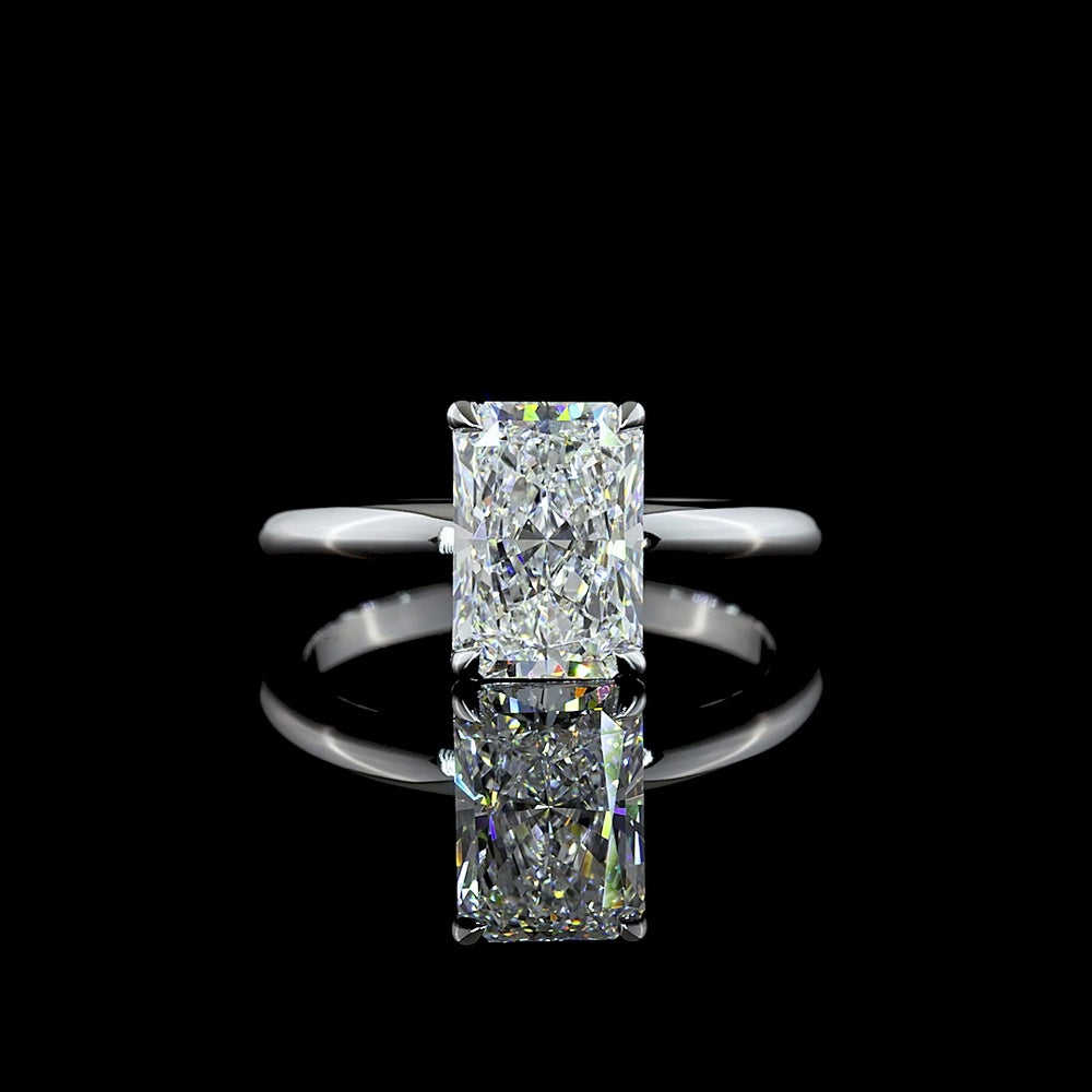 14K White Gold Radiant Cut Solitaire Ring with 2.04 Carat Lab Diamond - E VVS2 Clarity, IGI Certified - Covaloro Fine Jewelry