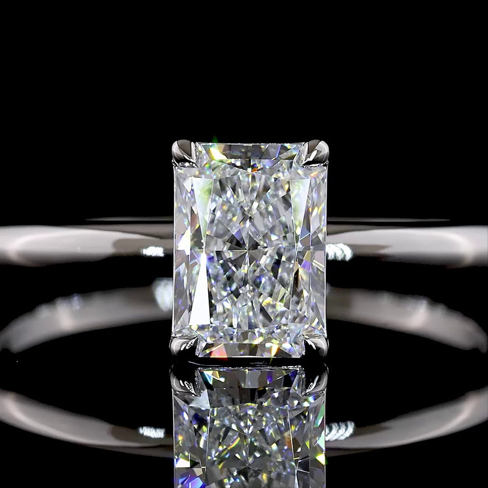 14K White Gold Radiant Cut Solitaire Ring with D VS2 Lab Diamond - 1.00 Carat Total Diamond Weight - Covaloro Fine Jewelry