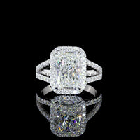 14K White Gold Radiant Cut Split Shank Halo Ring featuring 3.28 Carat Center Lab Diamond and 0.58 Carat Brilliant Cut Accent Diamonds - 3.86 Total Carat Weight - Covaloro Fine Jewelry