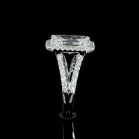 14K White Gold Radiant Cut Split Shank Halo Ring featuring 3.28 Carat Center Lab Diamond and 0.58 Carat Brilliant Cut Accent Diamonds - 3.86 Total Carat Weight - Covaloro Fine Jewelry