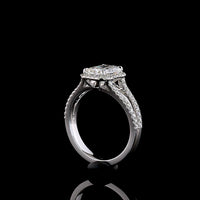14K White Gold Radiant Cut Split Shank Halo Ring with Lab Grown D VVS2 Center Diamond and Brilliant Cut Accents - 2.13 Carats Total Diamond Weight - Covaloro Fine Jewelry