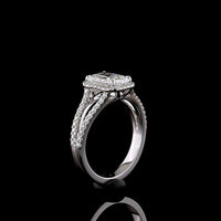 14K White Gold Radiant Cut Split Shank Halo Ring with Lab Grown D VVS2 Center Diamond and Brilliant Cut Accents - 2.13 Carats Total Diamond Weight - Covaloro Fine Jewelry
