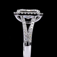 14K White Gold Radiant Cut Split Shank Halo Ring with Lab Grown E VVS1 Diamond - 1.5 Carat Total Diamond Weight - Covaloro Fine Jewelry