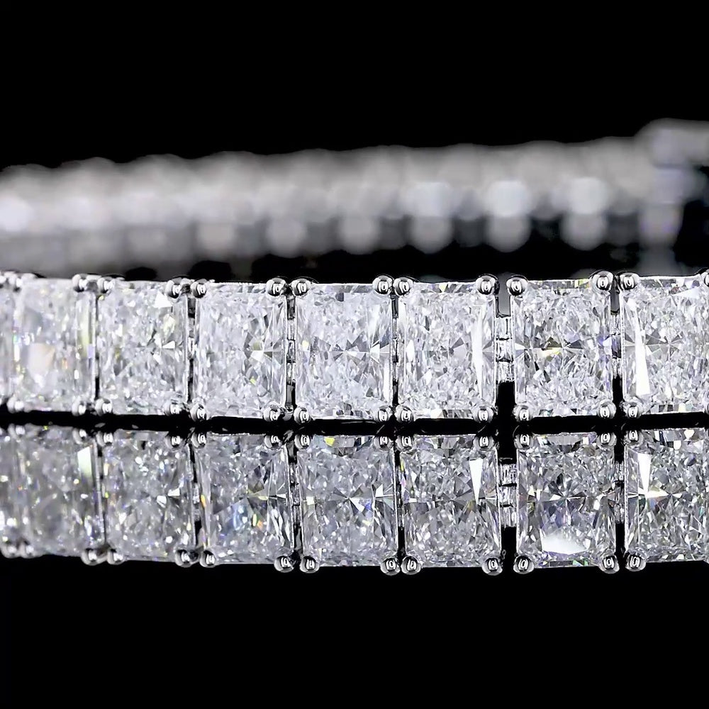 14K White Gold Radiant Cut Tennis Bracelet with North-South Set Lab Diamonds - 13.25 Carats Total Diamond Weight - Covaloro Fine Jewelry