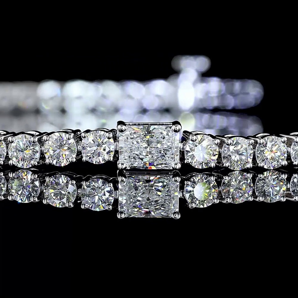 14K White Gold Radiant Tennis Bracelet with East-West Set Radiant Cut and Brilliant Cut Lab Diamonds - 5.26 Carats Total Diamond Weight - Covaloro Fine Jewelry