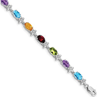 14K White Gold Rainbow Gemstone Tennis Bracelet with Oval Garnet, Swiss Blue Topaz, Citrine, Amethyst, and Peridot - 2.94 Carats Total Gemstone Weight by Monteluci Fine Jewelry