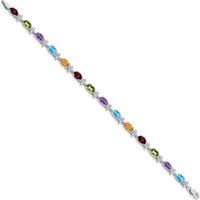 14K White Gold Rainbow Gemstone Tennis Bracelet with Oval Garnet, Swiss Blue Topaz, Citrine, Amethyst, and Peridot - 2.94 Carats Total Gemstone Weight by Monteluci Fine Jewelry