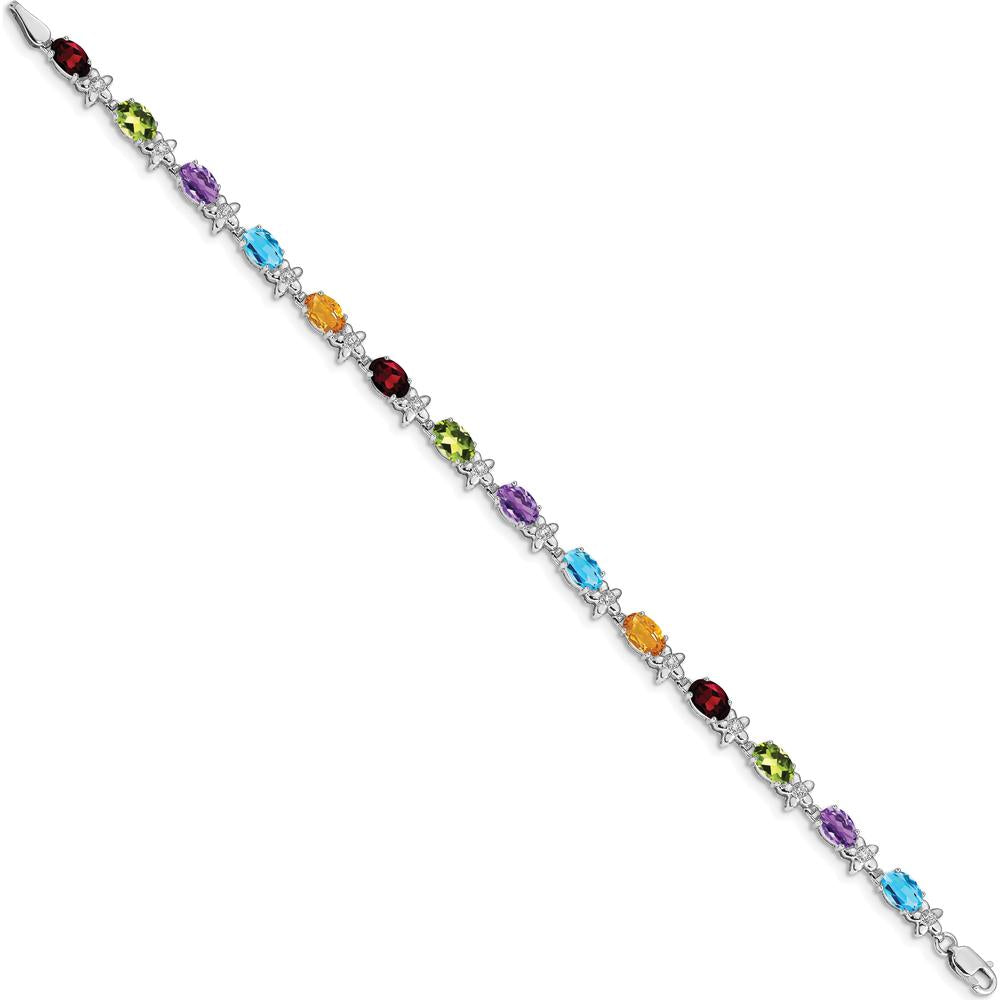 14K White Gold Rainbow Gemstone Tennis Bracelet with Oval Garnet, Swiss Blue Topaz, Citrine, Amethyst, and Peridot - 2.94 Carats Total Gemstone Weight by Monteluci Fine Jewelry