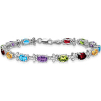 14K White Gold Rainbow Gemstone Tennis Bracelet with Oval Garnet, Swiss Blue Topaz, Citrine, Amethyst, and Peridot - 2.94 Carats Total Gemstone Weight by Monteluci Fine Jewelry