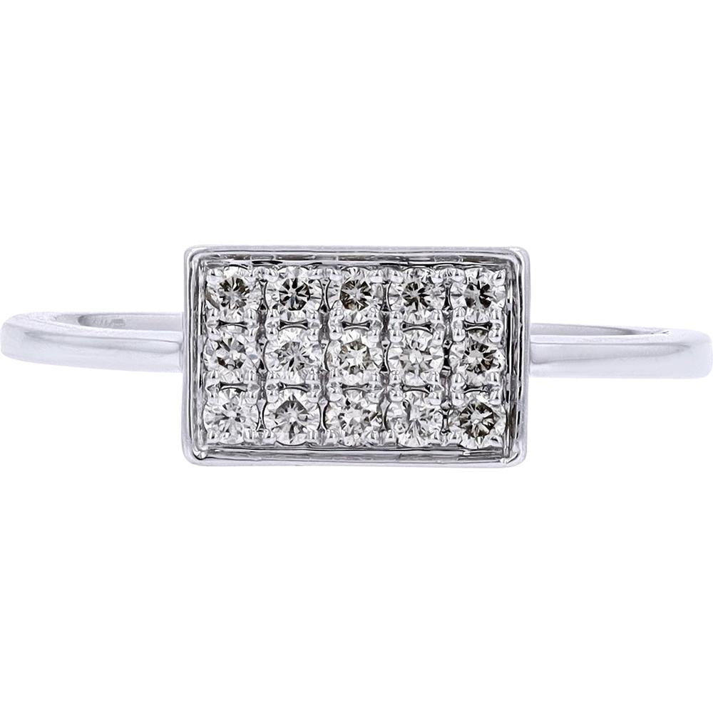 14K White Gold Rectangle Cluster Ring with 0.25 Carat Diamonds