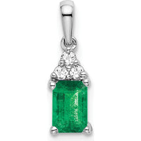 14K White Gold Rectangle Emerald and Diamond Pendant - 0.532 Carat Emerald and 0.023 Carat Diamond Weight by Lumare Gioia
