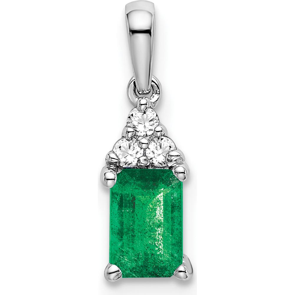 14K White Gold Rectangle Emerald and Diamond Pendant - 0.532 Carat Emerald and 0.023 Carat Diamond Weight by Lumare Gioia