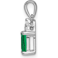 14K White Gold Rectangle Emerald and Diamond Pendant - 0.532 Carat Emerald and 0.023 Carat Diamond Weight by Lumare Gioia