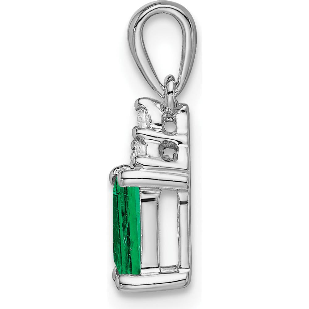 14K White Gold Rectangle Emerald and Diamond Pendant - 0.532 Carat Emerald and 0.023 Carat Diamond Weight by Lumare Gioia