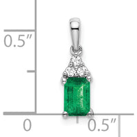 14K White Gold Rectangle Emerald and Diamond Pendant - 0.532 Carat Emerald and 0.023 Carat Diamond Weight by Lumare Gioia