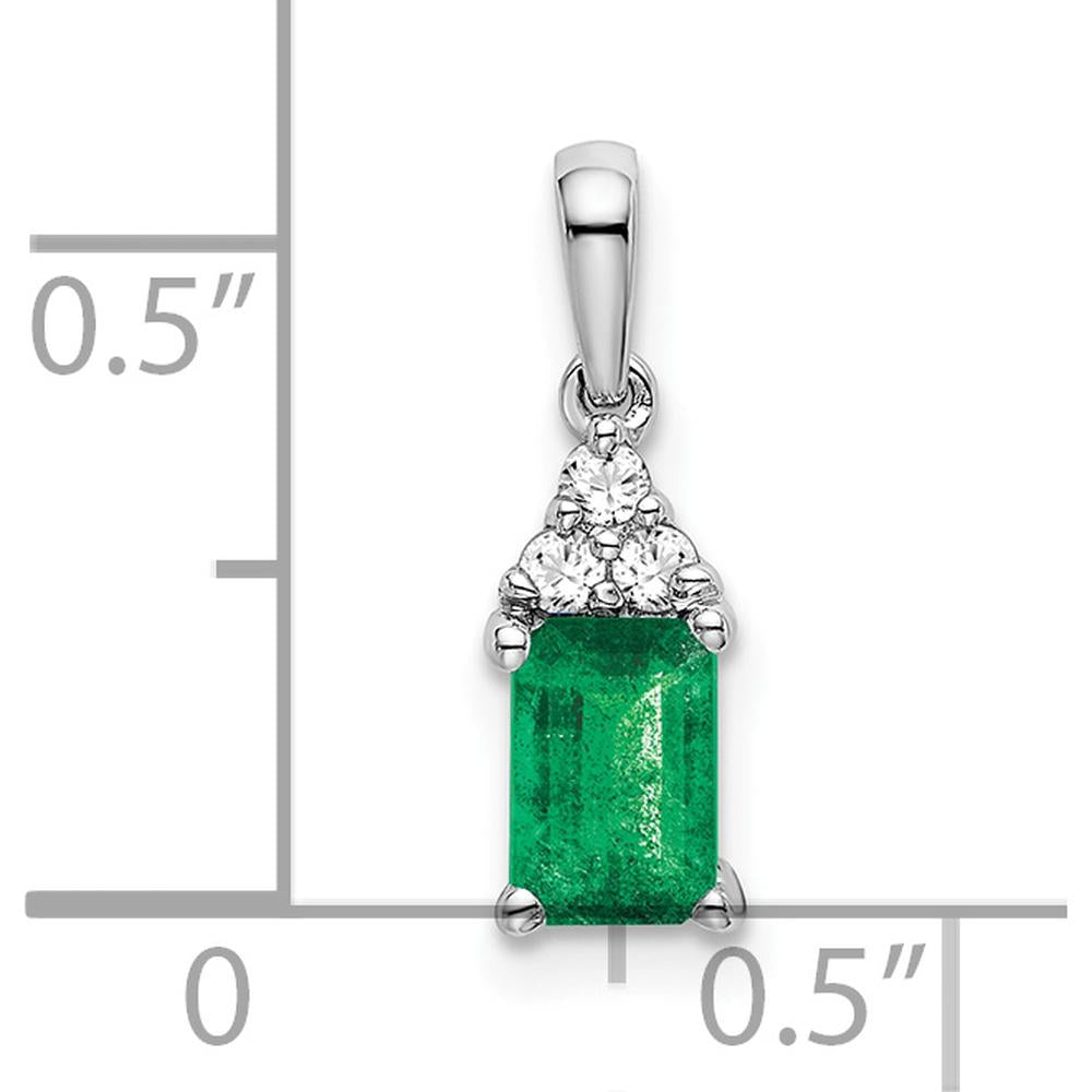 14K White Gold Rectangle Emerald and Diamond Pendant - 0.532 Carat Emerald and 0.023 Carat Diamond Weight by Lumare Gioia