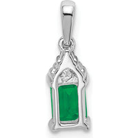 14K White Gold Rectangle Emerald and Diamond Pendant - 0.532 Carat Emerald and 0.023 Carat Diamond Weight by Lumare Gioia