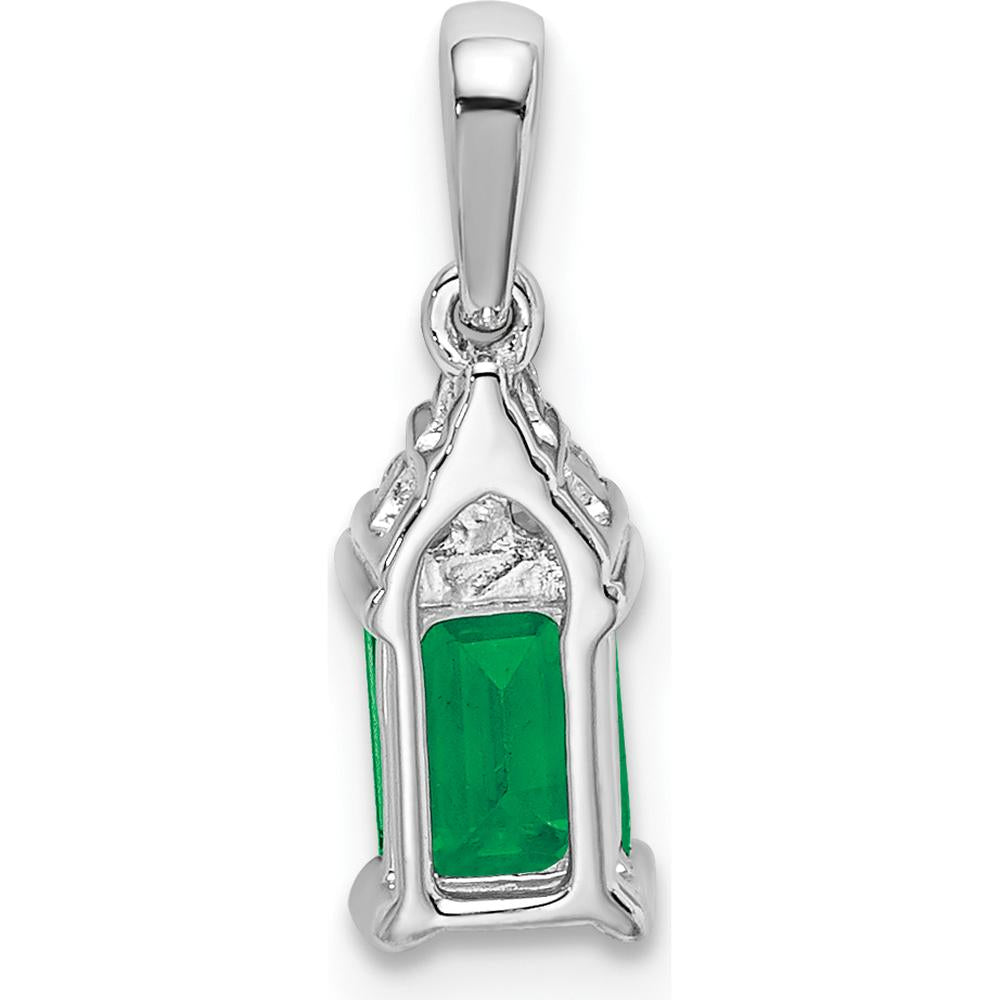 14K White Gold Rectangle Emerald and Diamond Pendant - 0.532 Carat Emerald and 0.023 Carat Diamond Weight by Lumare Gioia