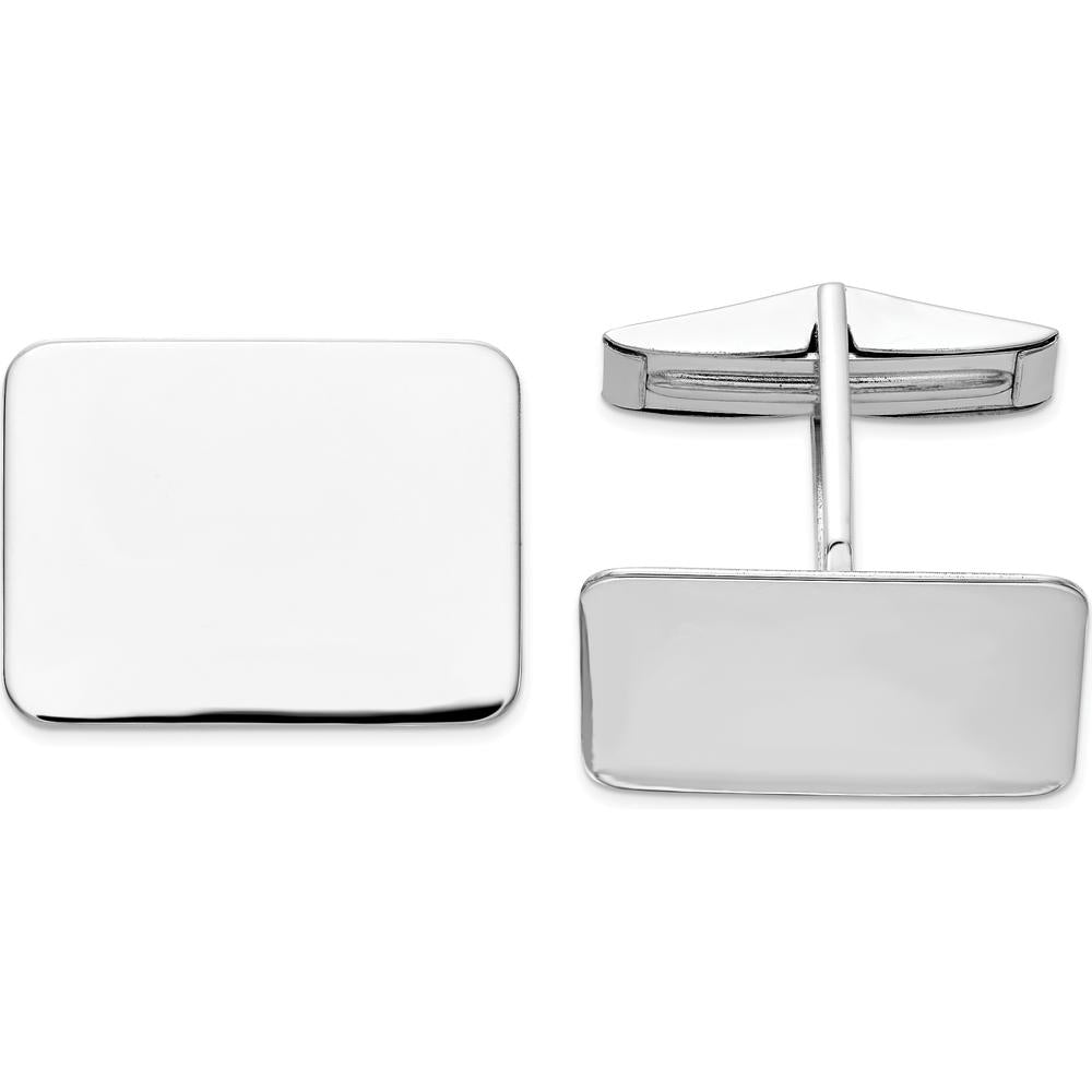 14K White Gold Rectangular Polished Cuff Links with Rhodium Finish by Oro Pregiato