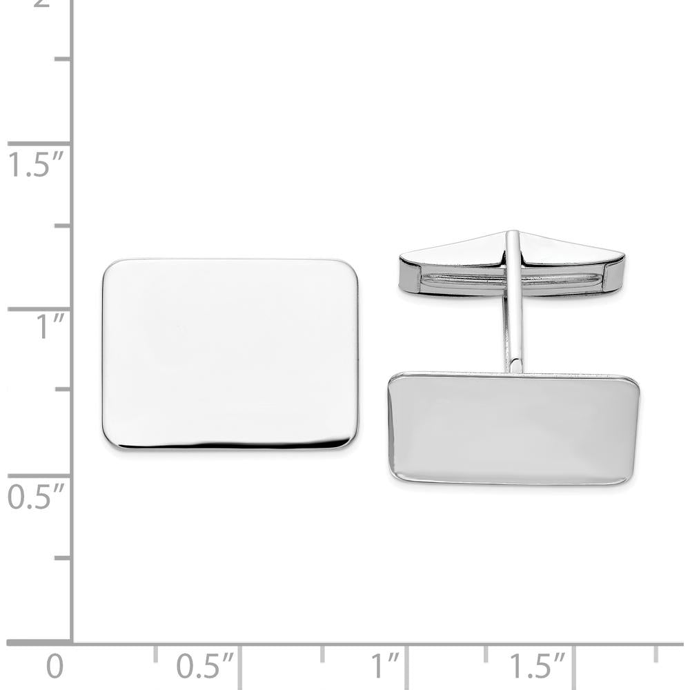 14K White Gold Rectangular Polished Cuff Links with Rhodium Finish by Oro Pregiato